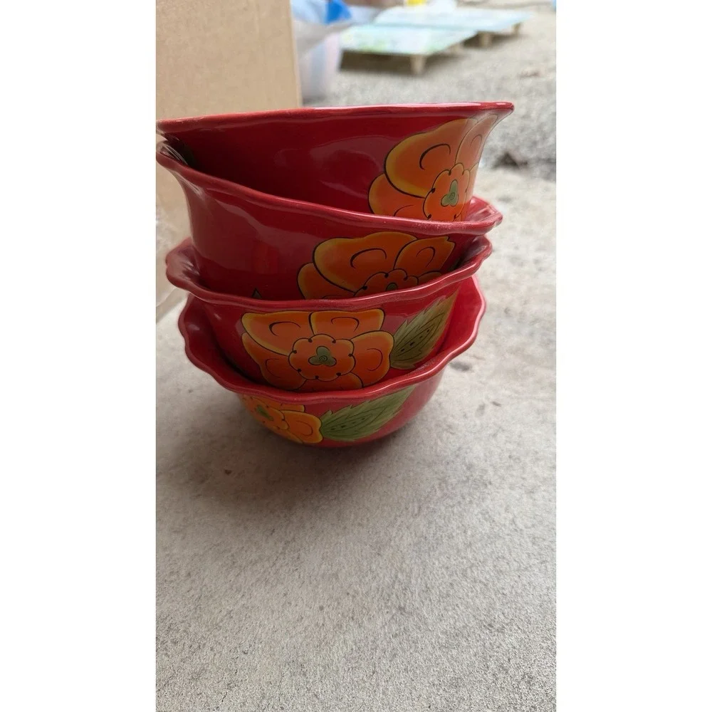 Temptations‎ Set of 4 Ramekins Poppy Passion Red Ovenware Bowls